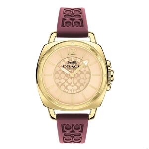 Coach Movado Women's Gold and Maroon Rubber Band Watch